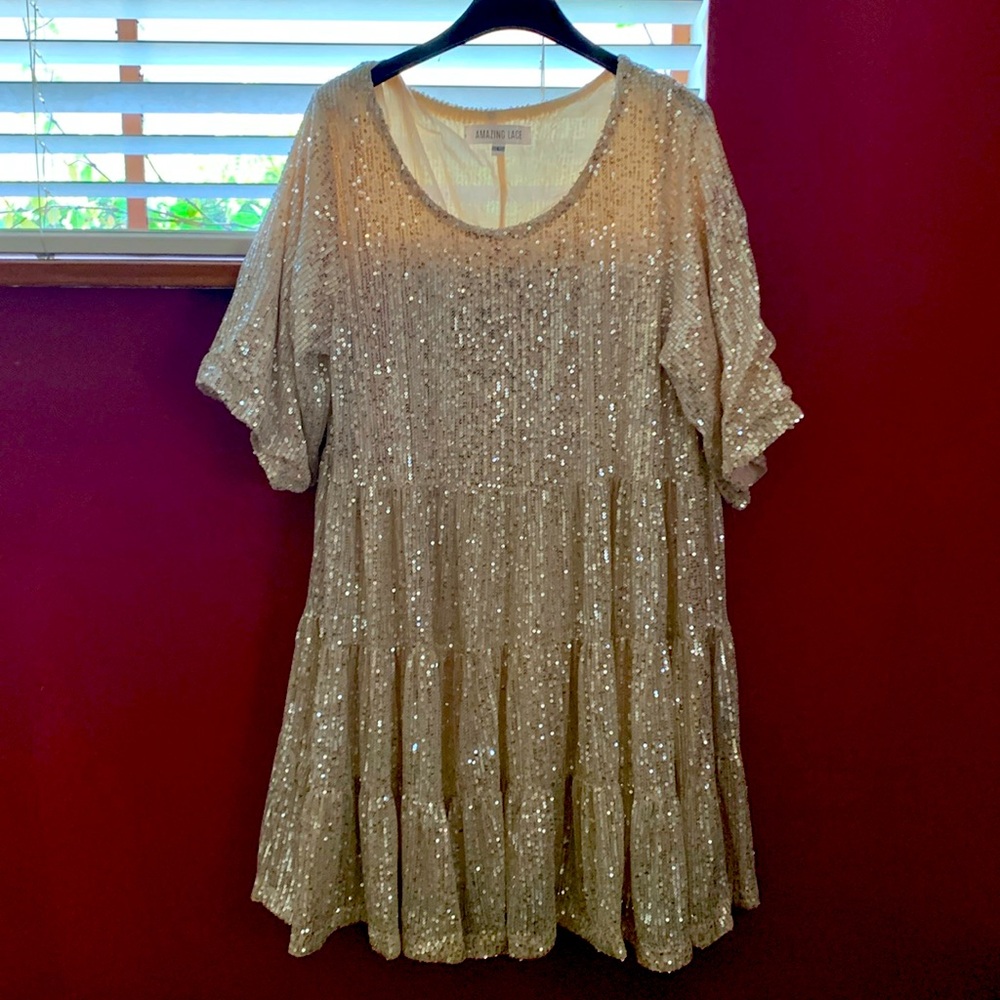 Amazing Lace Sparkly Sequin Mini Party Dress